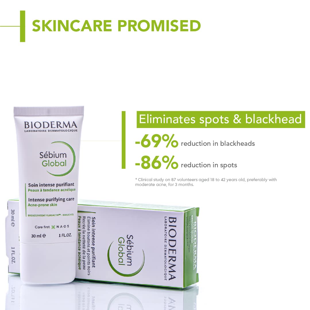 Bioderma Sébium Global skincare product with promotional text on a white background
