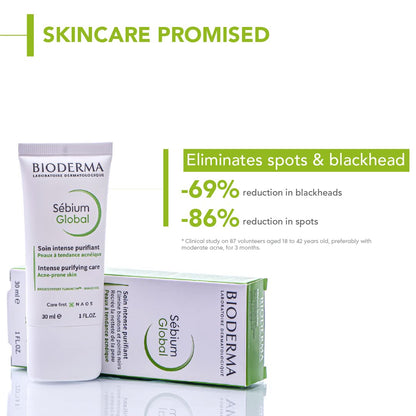 Bioderma Sébium Global skincare product with promotional text on a white background