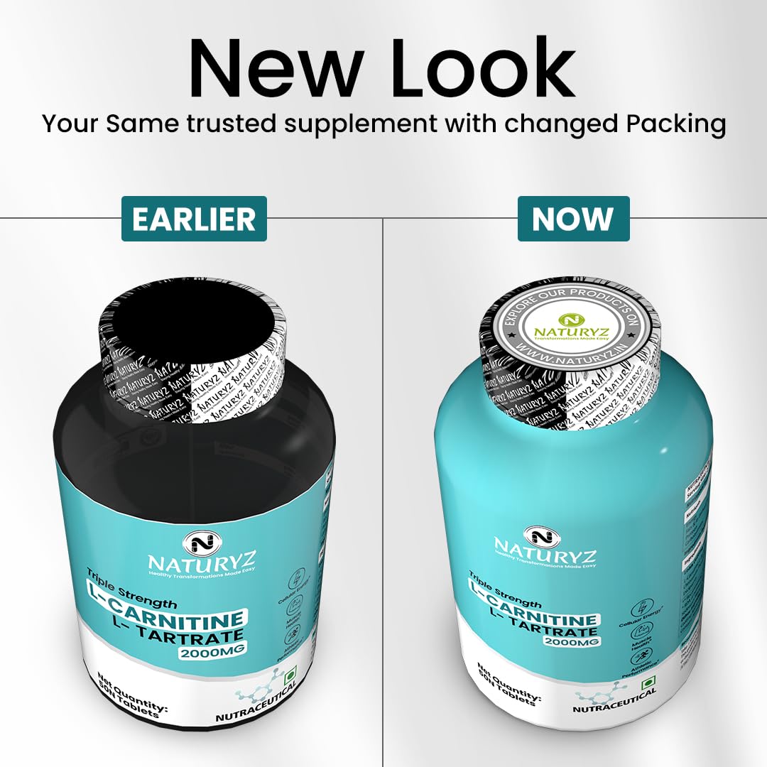 Naturyz Triple Strength L-Carnitine L-Tartrate 2000 Mg Converts Fat Into Energy|Cellular Energy & Endurance|Athletic Performance|Cutting Supplement - 50 Tablets,1 Count,50 Capsules