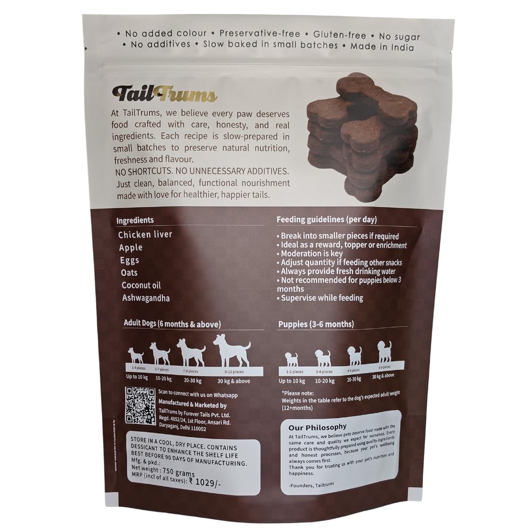 TailTrums Dog Biscuits – Liver & Apple Cookies with Ashwagandha 750g | Healthy Dog Food | All Breeds |
