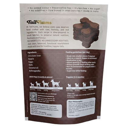 TailTrums Dog Biscuits – Liver & Apple Cookies with Ashwagandha 750g | Healthy Dog Food | All Breeds |