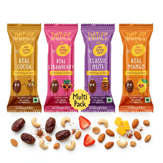 Daties by One Little Farm - Combo Pack Date Bites | Made with Dates, Cashew & Almond | Clean-Label Healthy Snack for Kids | Soft and Easy to Chew | No Added Sugar or Jaggery | 20g Each (Pack of 8)