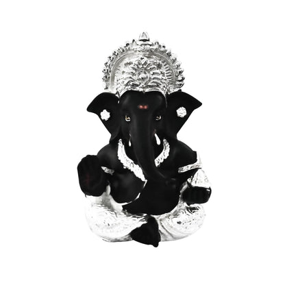 999 Silver Plated Ganesha Idol for Home Decor Puja |Ganesh Idol for Home Decor Ganpati for Gift 3.5 inches |Ganesh Statue Gift for Office Desk Puja Room Figurine (8.89 x 5.08 cm) (Black)