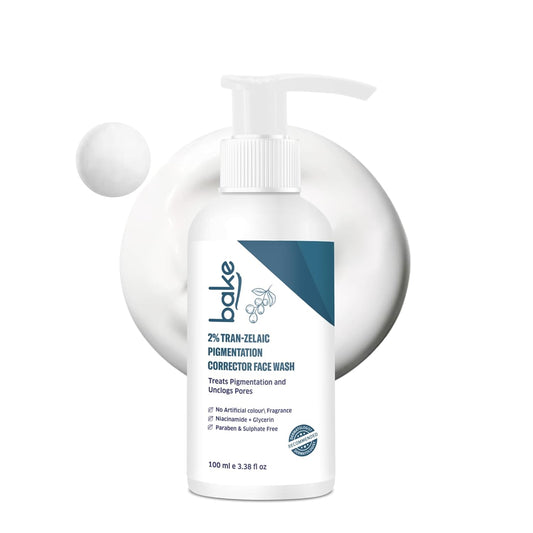 BAKE 2% Tran-Zelaic Pigmentation Corrector Milky Face Wash | For Pigmentation, Dark Spots & Tan Removal | Unclogs Pores | All Skin Types | Removes Blackheads & Whiteheads - 100ml