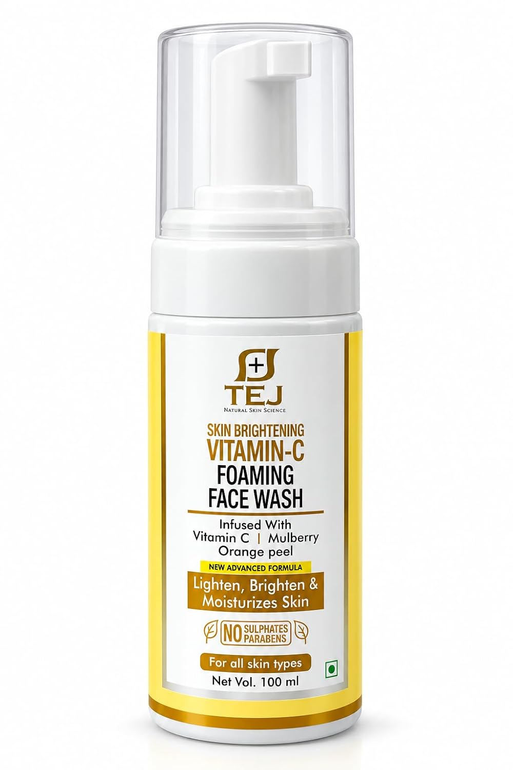TEJ BEAUTY CARE Vitamin C Foaming Face Wash for Gentle Facial Cleansing Brightening and Natural Glow | Daily Refreshing Foam Cleanser for Soft Hydrated Complexion (100 ml)