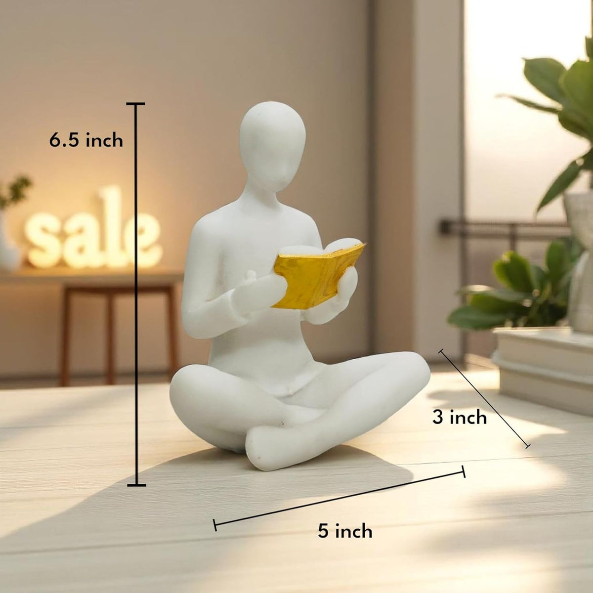 Resin Reading Man Statue (6.5 Inch) | Decorative Sculpture & Figurine for Home Decor | Modern Tabletop Showpiece for Living Room, Bedroom, Office, Gifting, Shelf & Bookshelf | White
