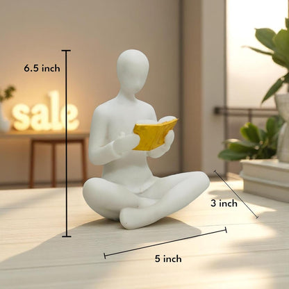 Resin Reading Man Statue (6.5 Inch) | Decorative Sculpture & Figurine for Home Decor | Modern Tabletop Showpiece for Living Room, Bedroom, Office, Gifting, Shelf & Bookshelf | White