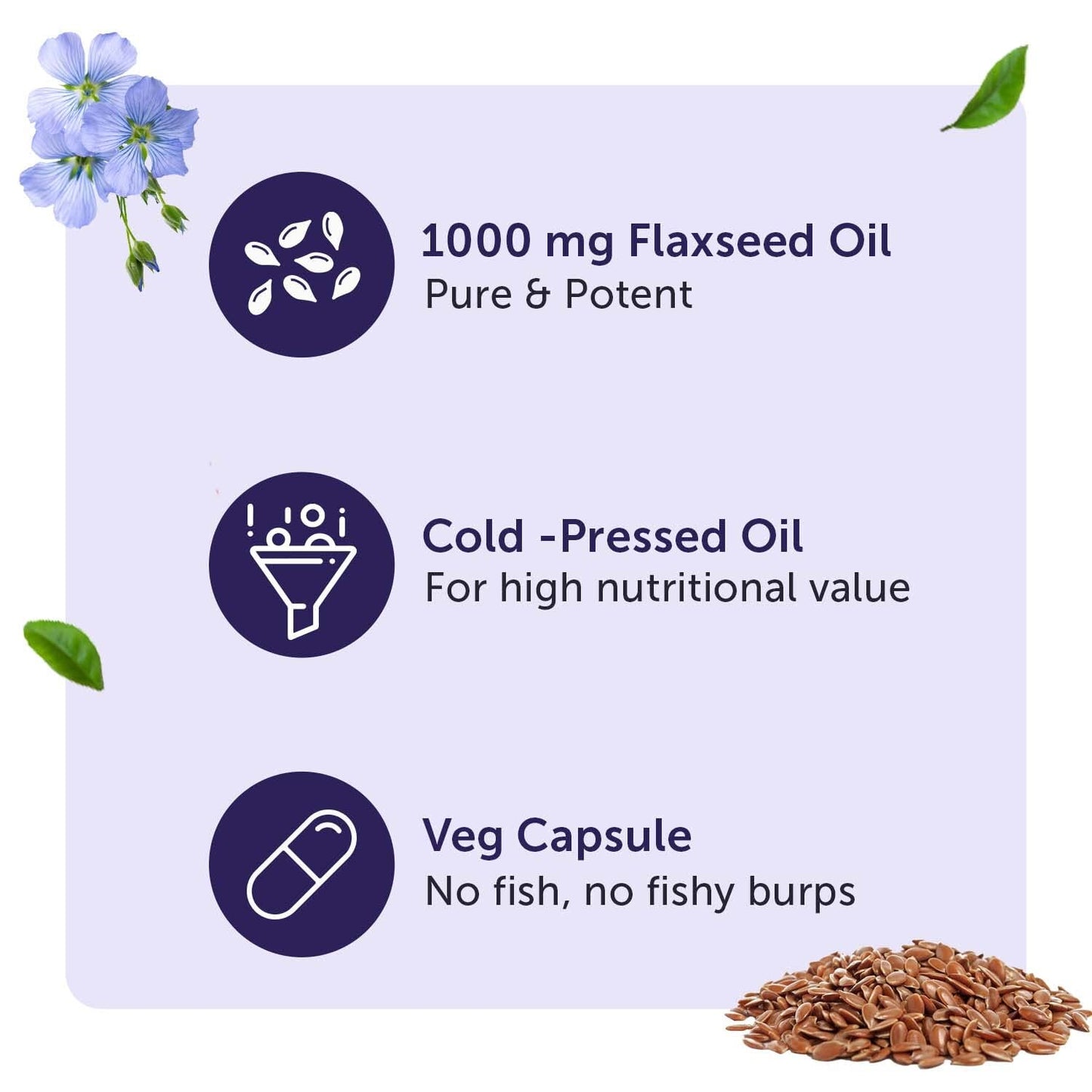Neuherbs Flaxseed Oil Omega 3 6 9 Capsules 1000mg For Men & Women | Cold Pressed Flaxseed Oil Veg Omega-3 Supplement With Vitamin D3 & E | Supports Heart, Joint & Skin Health - 60 Softgels