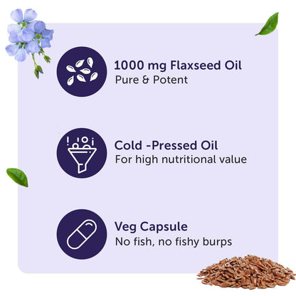 Neuherbs Flaxseed Oil Omega 3 6 9 Capsules 1000mg For Men & Women | Cold Pressed Flaxseed Oil Veg Omega-3 Supplement With Vitamin D3 & E | Supports Heart, Joint & Skin Health - 60 Softgels