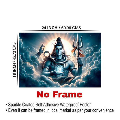 Mahadev/Shiva Paintings for Living room, Mahadev/Shiva Poster Big Size with Sparkle Coated Lamination - 352 (Self Adhesive) 18x24 Inch