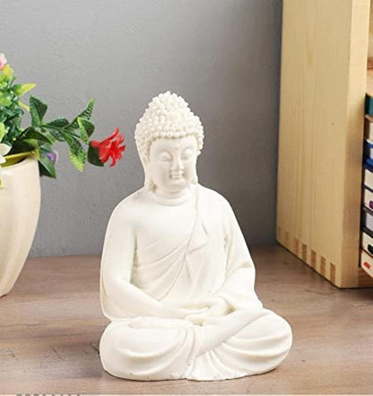 Beautiful Meditating Dhyan Gautam Buddh Bhagwan/God Idol Figurine for Livingroom|Bedroom|Office Desk|Desktop Table|Home Décor|Gifting (5.5-inch) Decorative Showpiece (White), Idol