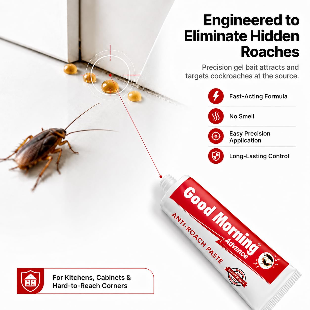 Good Morning Anti Roach Paste Cockroach Killer Gel 180g | Powerful Roach Control Formula | Fast-Acting Gel Bait to Eliminate Cockroaches from Kitchens, Cabinets & Corners | Safe, Effective & Easy to Apply (Pack of 4)