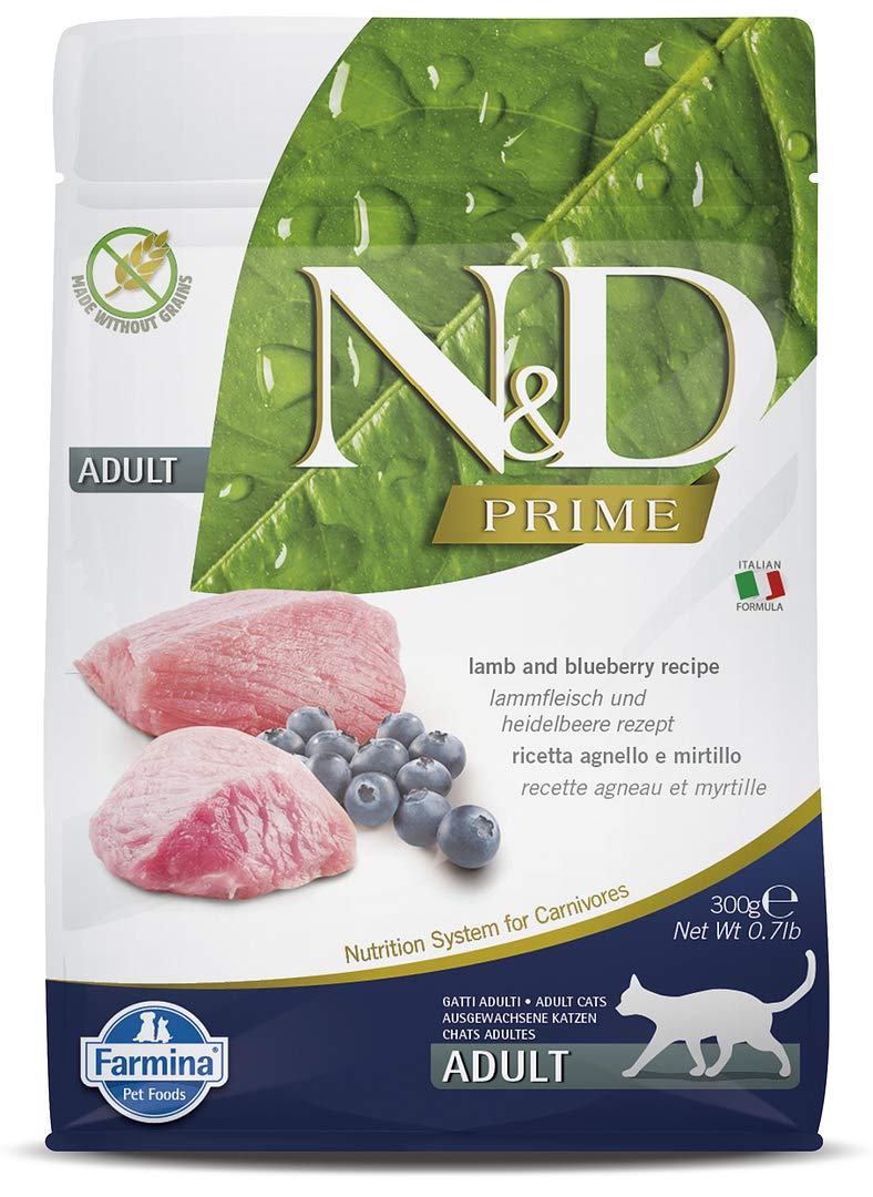 Farmina N&D Prime Adult Cat Food | Grain-Free | Lamb & Blueberry Protein Source|Low Glycemic | Complete Nutrition | 0.3kg