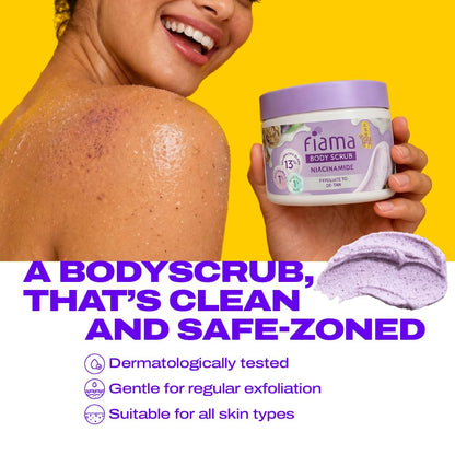 Fiama Detan Body Scrub 200g, 1% Niacinamide + 1% Salicylic Acid, Chemical + Physical Exfoliation, 13% Resurfacing Blend, Sun-Tan Removal & Instant Brightness, Gourmet Fragrance