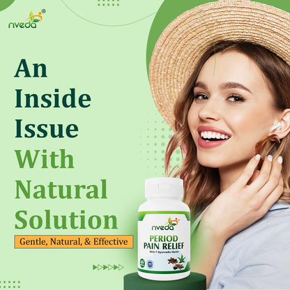 Nveda Natural Menstrual/Period Pain Relief with 7 Ayurvedic Herbs, Helps to Reduce Menstrual/Period Cramps & Pain, Relieves Stress & Anxiety, Irritability & Increases Energy for Women - 60 Capsules