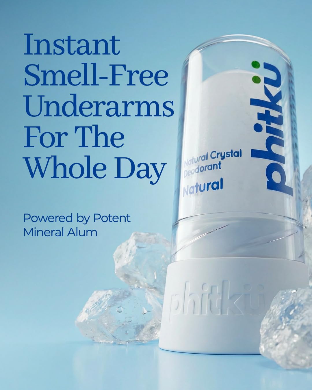 Phitku Crystal Roll On | Natural Alum | Brightens Dark Underarms, Kills Bacteria | Fragrance-Free & Alcohol Free | Men & Women | 100g