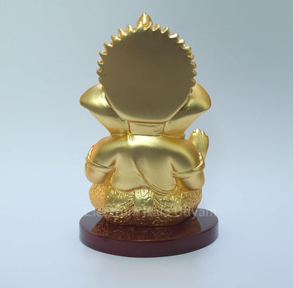 Handcrafted Poly Resin Ganesha Statue with Base - Perfect for Car Dashboard, Office Desk, Shelves, and Home Decor - Ideal Housewarming Gift! (GOLDMATTE)