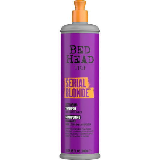 Bed Head TIGI Serial Blonde Restoring Shampoo for Damaged Hair, Colour Enhancing & Protection Shampoo with Keratin for Blonde Coloured Hair, Restores & Revives, UV Protection, Deep Cleanses & Moisturizes Hair, Exotic Tropical Fragrance, 600ml