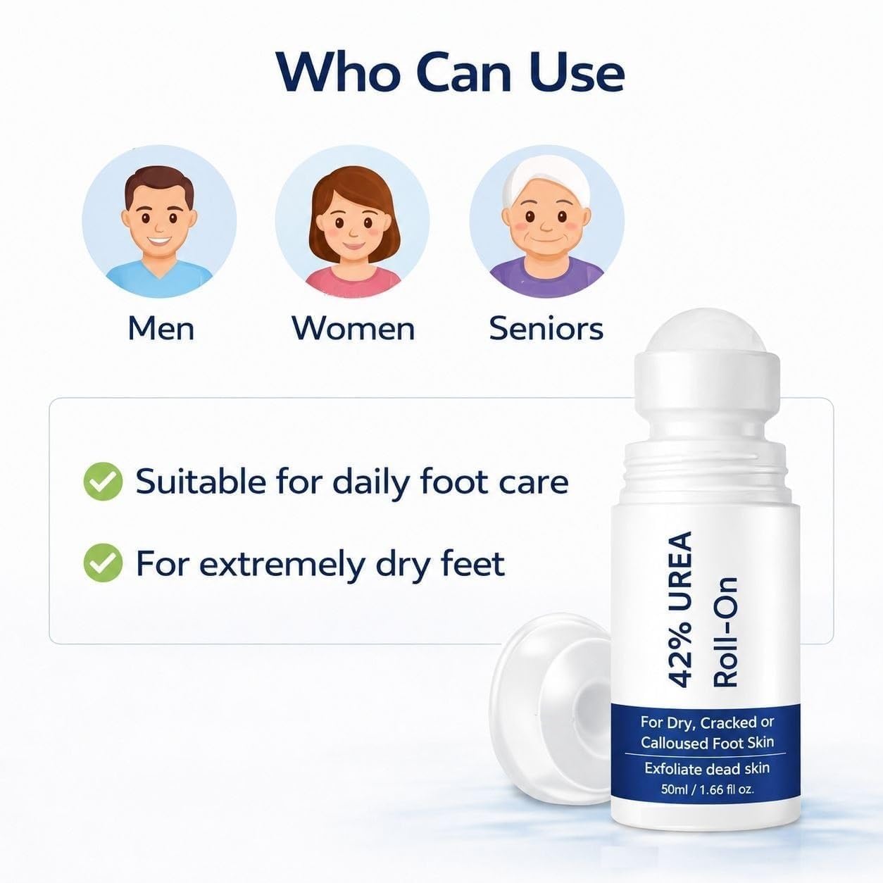 Be Bodywise 42% Urea Foot Cream Roll On 50ml | For Dry & Cracked Heels | With 5% Lactic Acid, Olive Oil & Vitamin E | Helps Repair and Moisturise Cracked Heels Crack Heel Repair Roll On | intensive foot repair formula | skin-friendly