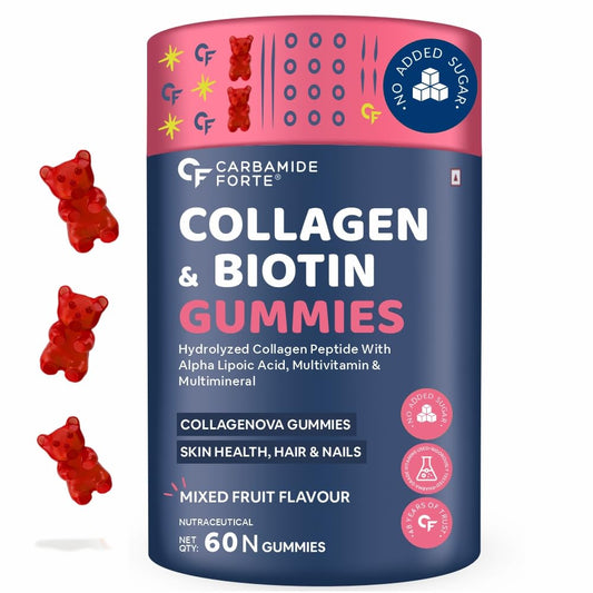 Carbamide Forte Collagen Supplements For Skin | Hair Gummies For Women Hair Growth | Biotin Gummies For Hair Growth & Skin Health For Women & Men | Mixed Fruit Flavour - 60