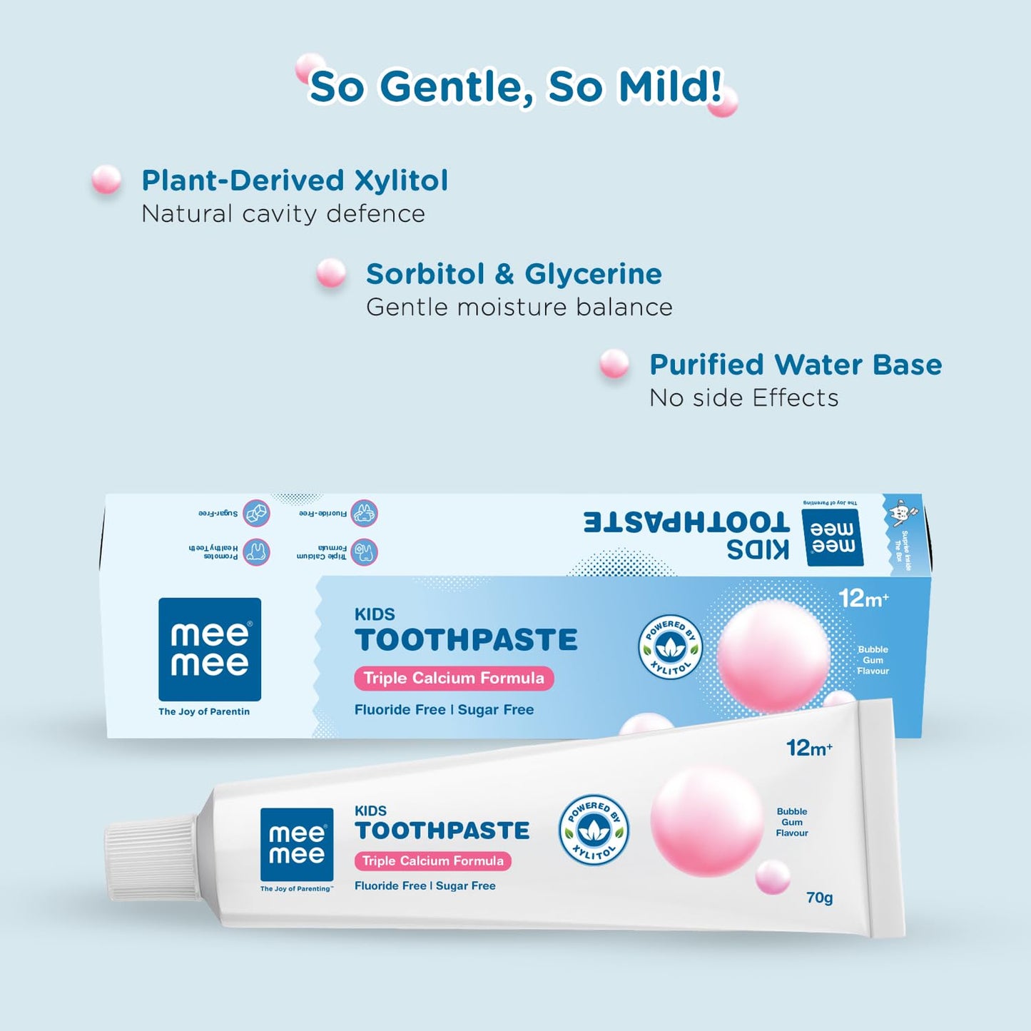 Mee Mee Kids Bubble Gum Toothpaste for 12+ Months | Fluoride-Free Baby Toothpaste with Xylitol & Calcium | Gentle Daily Oral Care for Babies & Toddlers | 70g