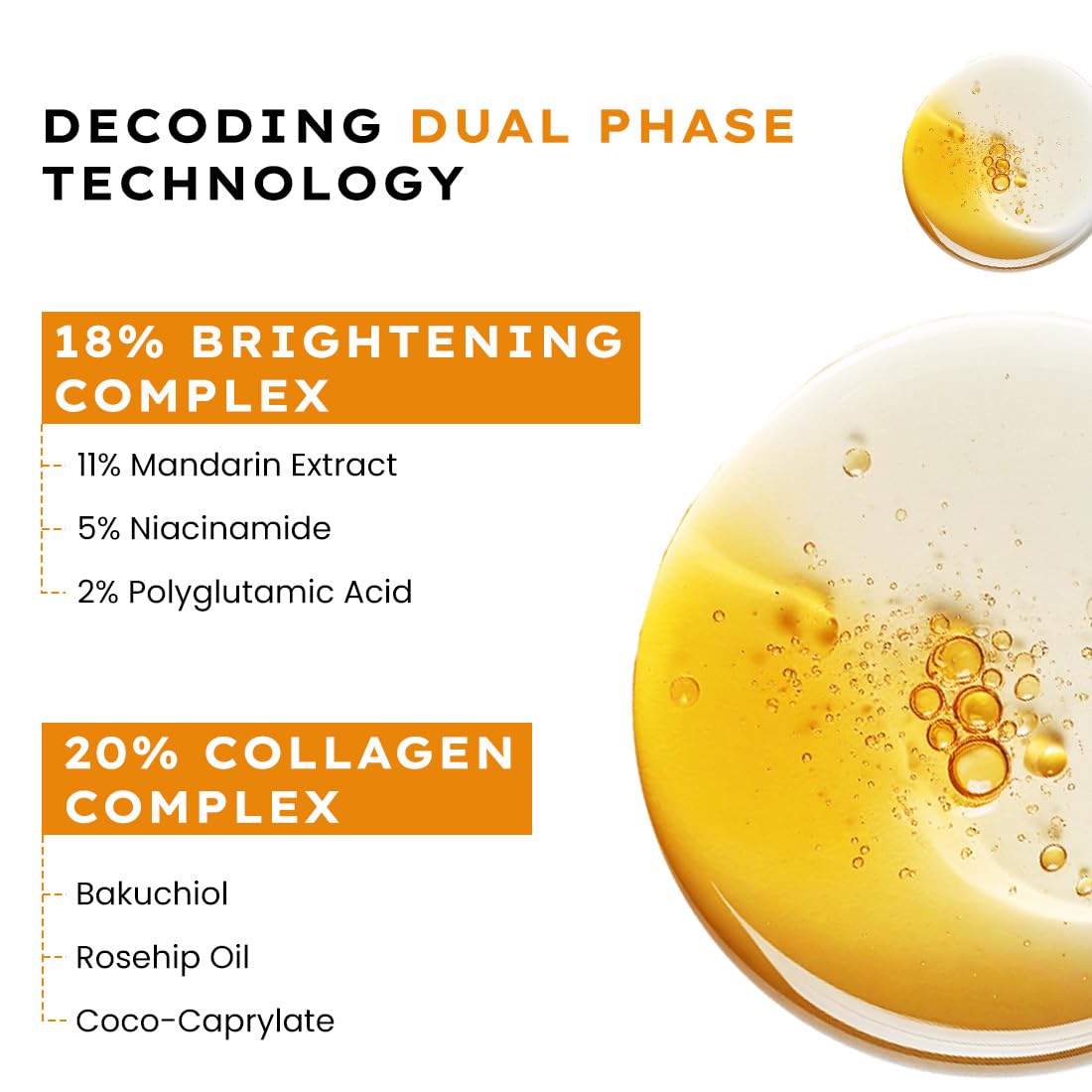 Product packaging with dual phase technology details and ingredients listed.