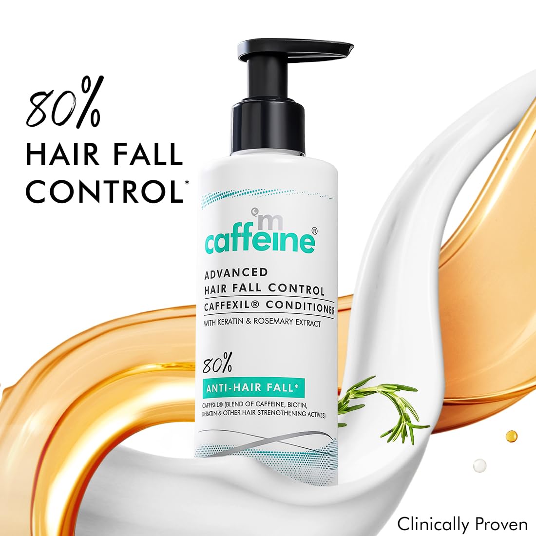 Caffeine-based hair care product with pump dispenser on a white background