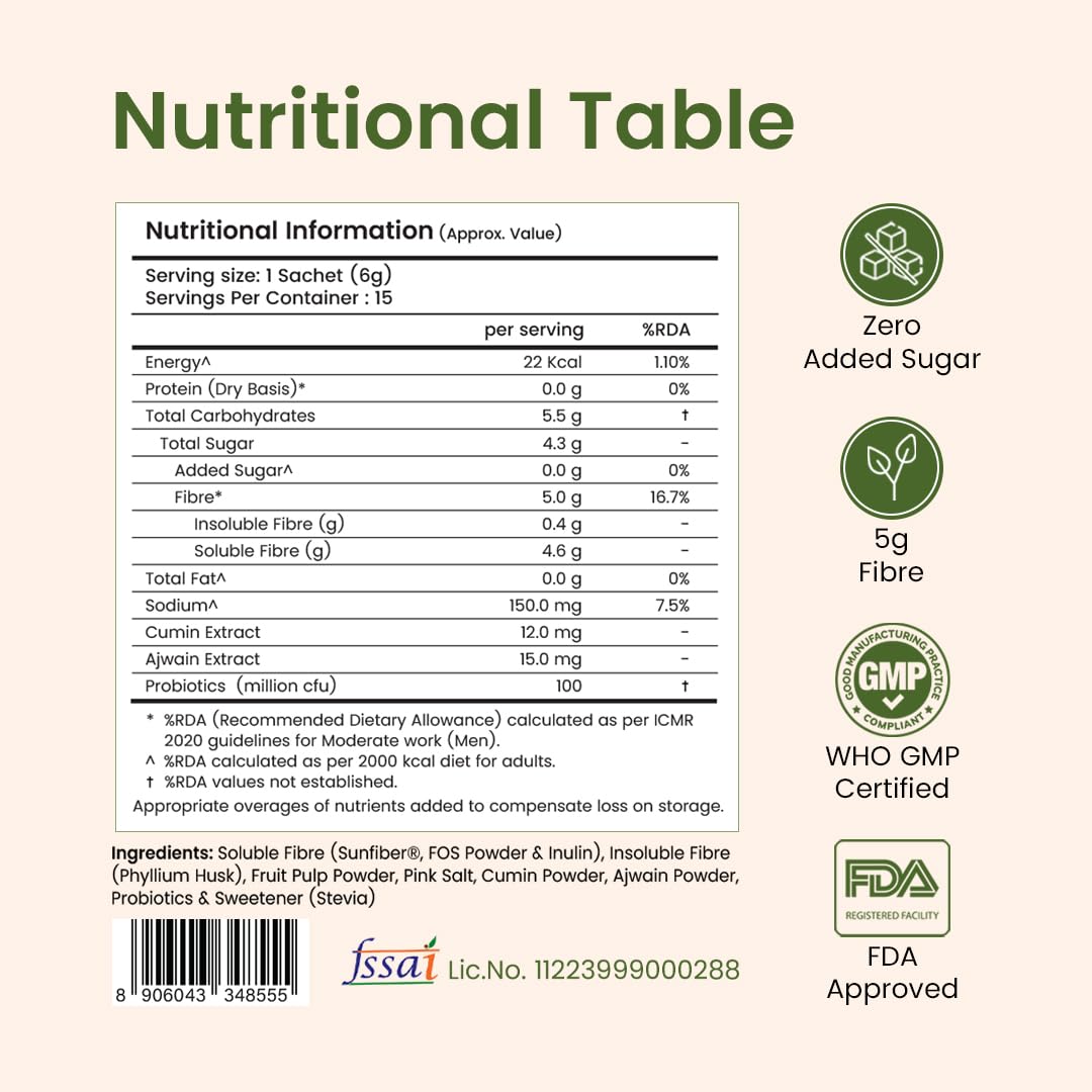 Supply6 Fibre+ Digestive Support & Debloat Health Powder | Prebiotic & Soluble Fiber Supplement, Gut Health & Bloating Relief | No Added Sugar, Non-GMO Sachets (Orange Burst, 15 Servings)