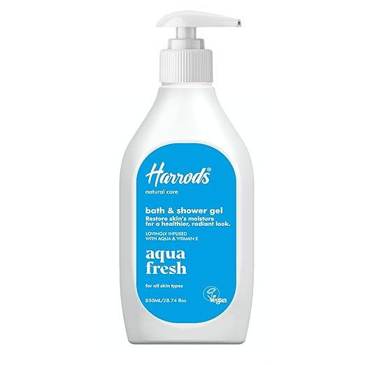 Harrods Aqua Fresh Bath & Shower Gel – 850ml | Moisturizing Body Wash with Aqua & Vitamin E | For All Skin Types | Vegan & Cruelty-Free | Restores Skin’s Moisture for a Radiant Look
