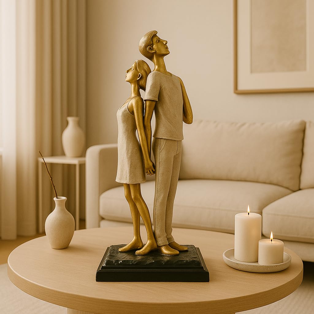 Stylish Modern Looking Couple Resin Romantic Figurine Statue for Home Decor (Pack of 1, Golden Brown)
