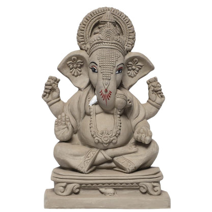 KSI Clay Eco Friendly Ganesha Idol, Ganpati Murti for Home Visarjan, Water Soluble Ganpati Idol (9 Inches, Ekdant Dagdusheth Ganesh Mukut), Beige