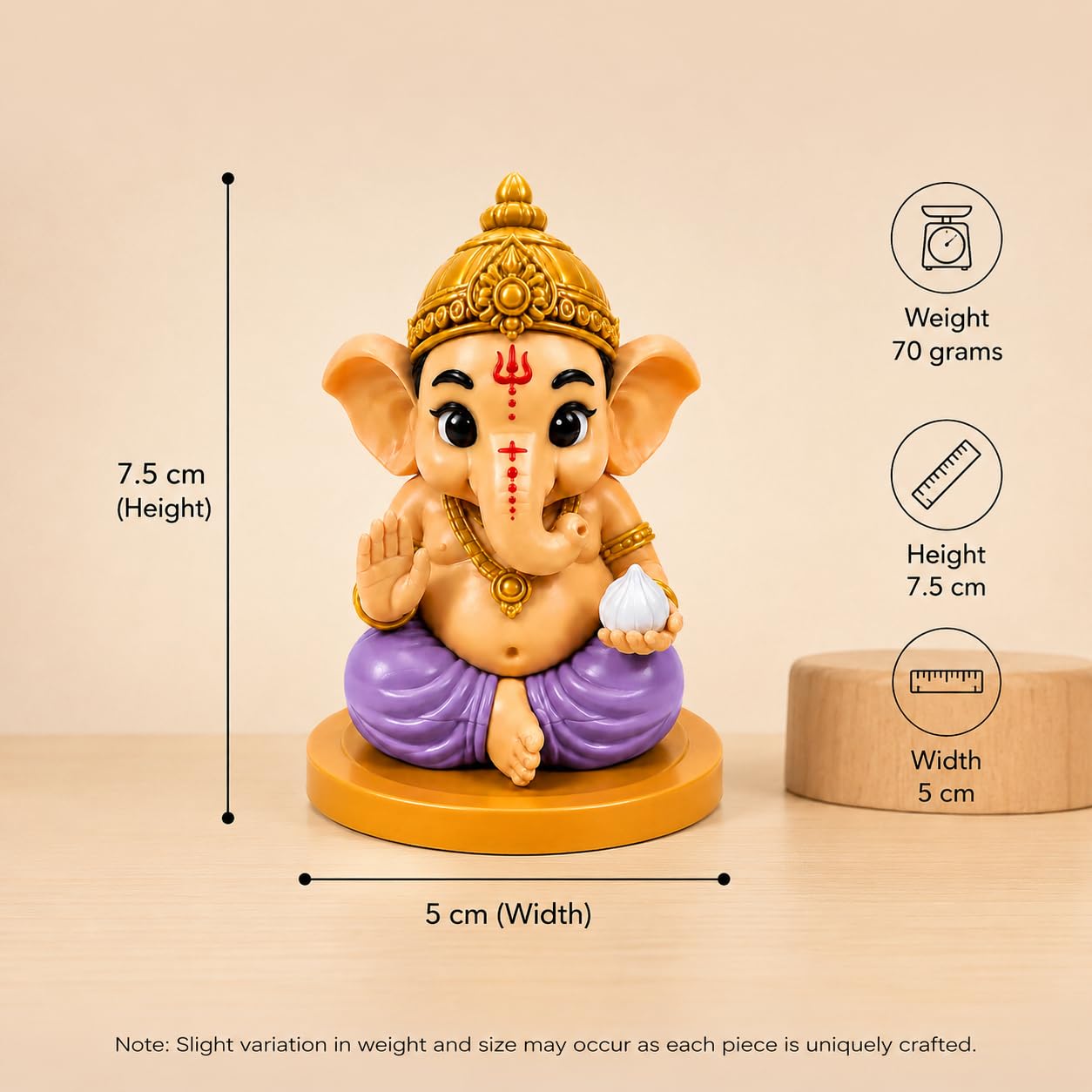 VASPAR Cute Baby Ganesha Idol for Car Dashboard | Premium Lord Ganesh Murti | Mini Ganpati Statue for Home Decor, Office Desk & Pooja Room | Spiritual Gift | Lavender