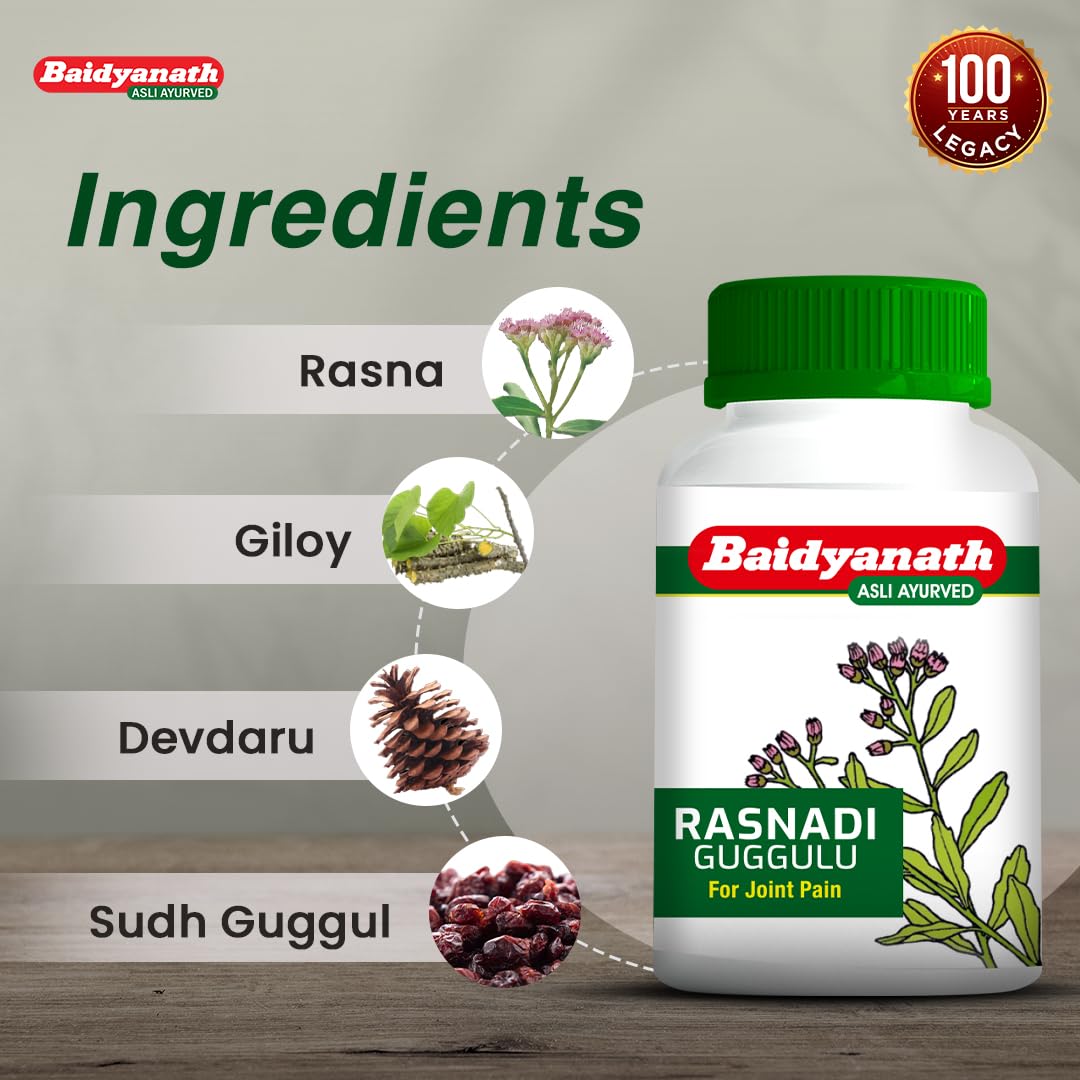 Baidyanath Rasnadi Guggulu - 80 Tablets | Ayurvedic Joint Wellness Tablets | Blend of Rasna, Giloy, Guggul, Sonth & Herbal Ingredients |