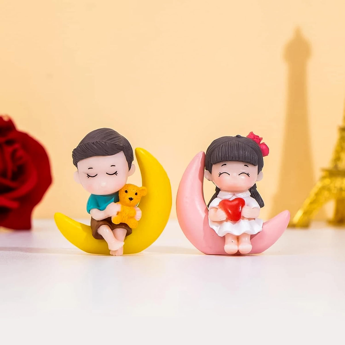 Nostrae Moon Couple Miniature Toys & Cute Miniatures Decorative Items | Small Figurines for Home Decor | Desk Decoration Miniature Things, Gifts & Mini Showpieces Desk Decor (Set of 1)