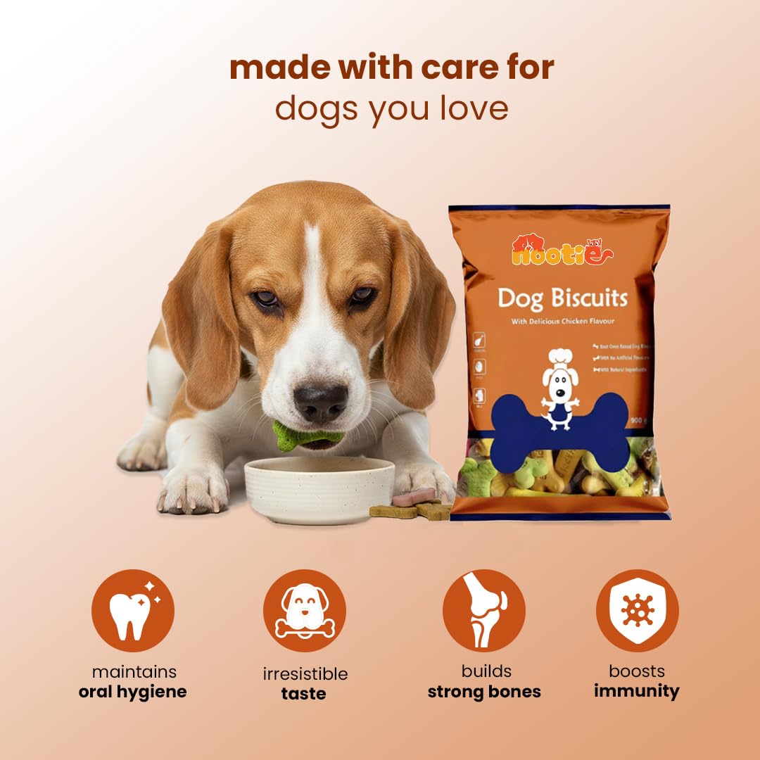 Nootie Chicken Dog Biscuits- Mixed Flavour for Adult Dogs, Protein-Rich, Highly Digestible & Nutritious | Suitable for All Breeds | 900g (Pack of 1)