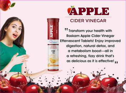 ACV Apple Cider Vinegar Effervescent Fizz 15 Tablets - For Weight Loss | Refreshing Detox & Metabolism Boost, No added Sugar (Pack of 1), Orange Flavour