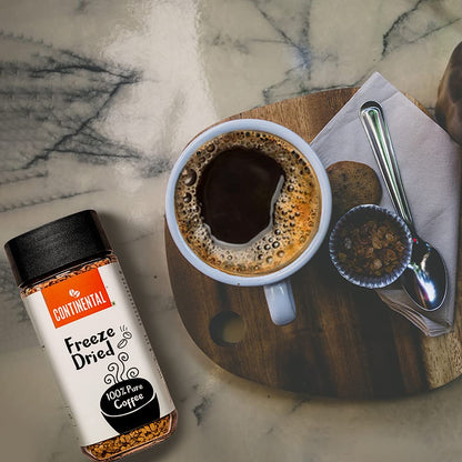 Continental Freeze Dried Coffee Powder | Black Coﬀee | Cold Coffee | Smoothest Coffee | Aroma Locked Coffee Crystals | 100g Jar | 100% Pure Coffee Powder | 100% Finest Dark Roasted Arabica Coffee |
