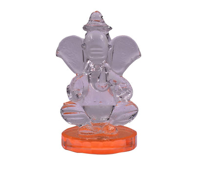 God Ganesh Statue (Murti) Idol Showpiece Handmade Crystal Glass for Worship, Decoration, Car Dashboard, (Orange)
