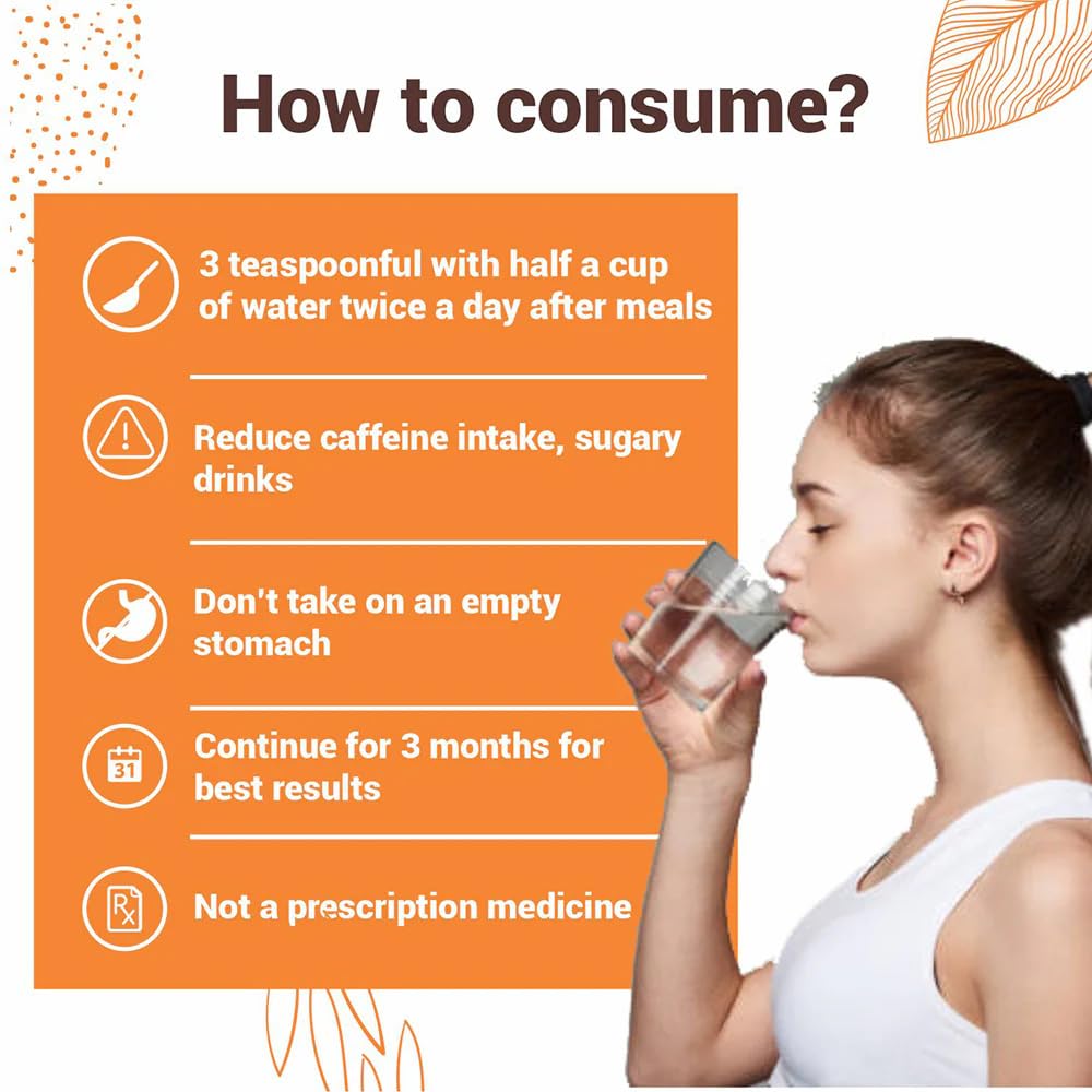Person drinking water with consumption instructions on an orange background