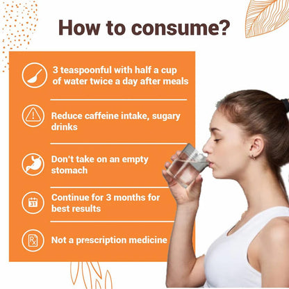 Person drinking water with consumption instructions on an orange background