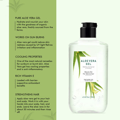 Aloe vera gel bottle with green leaf design on a white background