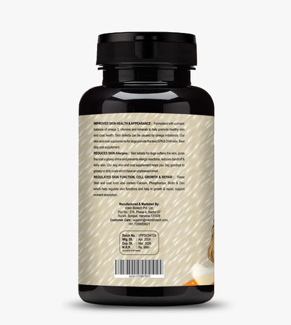 Black supplement bottle with label on a white background