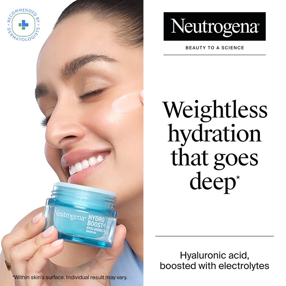 Neutrogena Hydro Boost Hyaluronic Acid Face Moisturizer 50ml | 24 hours long lasting Hydration | Oil free non sticky light water gel fast absorbing| Daily use | All Skin Types | For Men & Women 50g