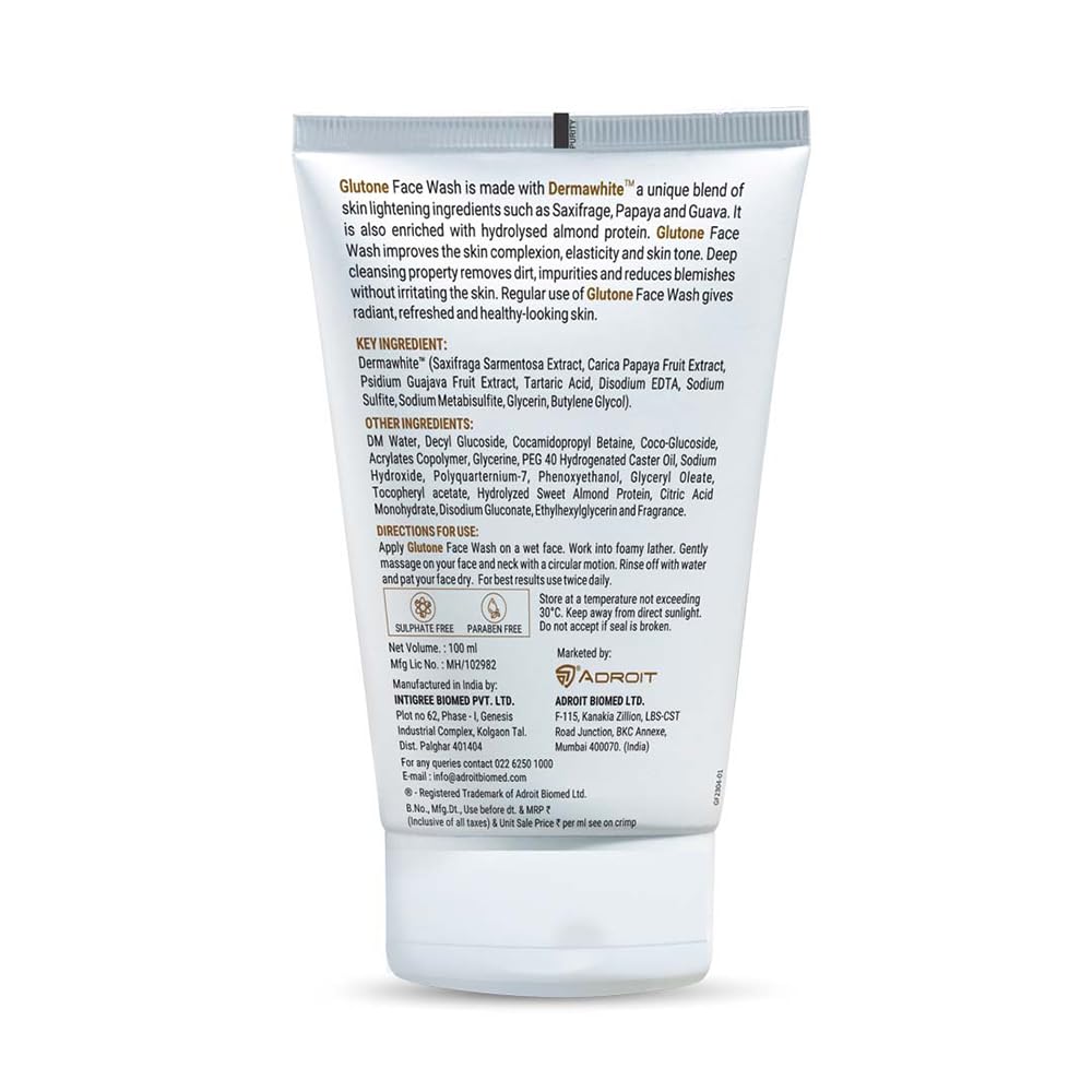 Glutone Face Wash packaging with text on a white background