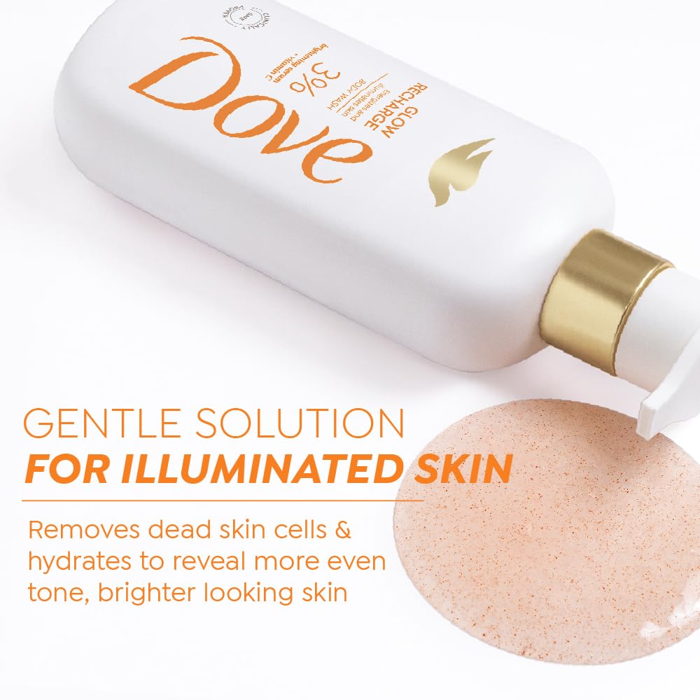 DOVE Glow Recharge Serum Body Wash, 300 ml, for Glowing and Refined Skin, with 3% Brightening Serum and Vitamin C, Dermatologist Co-Created, Sulfate-Free
