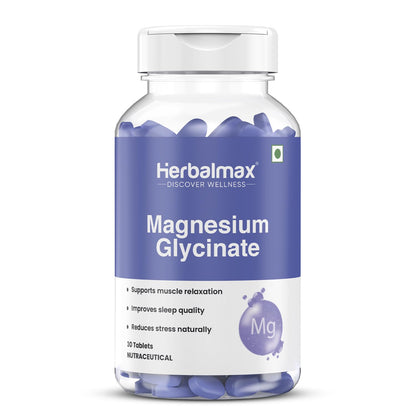 Herbalmax Magnesium Glycinate Supplement 2000mg Per Serving – 30 Veg Tablets | High Absorption Magnesium | Supports Muscle Relaxation, Sleep & Stress Relief | Daily Wellness Support