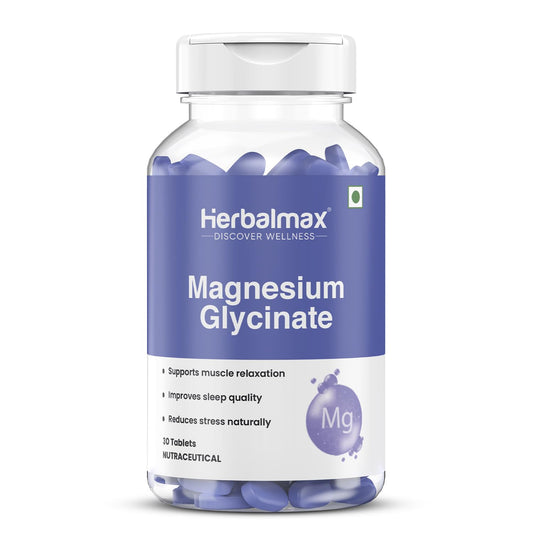 Herbalmax Magnesium Glycinate Supplement 2000mg Per Serving – 30 Veg Tablets | High Absorption Magnesium | Supports Muscle Relaxation, Sleep & Stress Relief | Daily Wellness Support