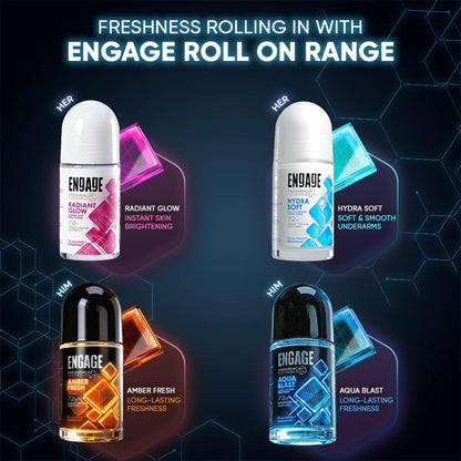 Engage Radiant Glow Underarm Roll On for Women |Instant Skin Brightening Deodorant|72 Hour Sweat & Odour Protection|Advanced Antiperspirant Formula|FreshEncap Technology| 0% Alcohol|Non Sticky|50ml
