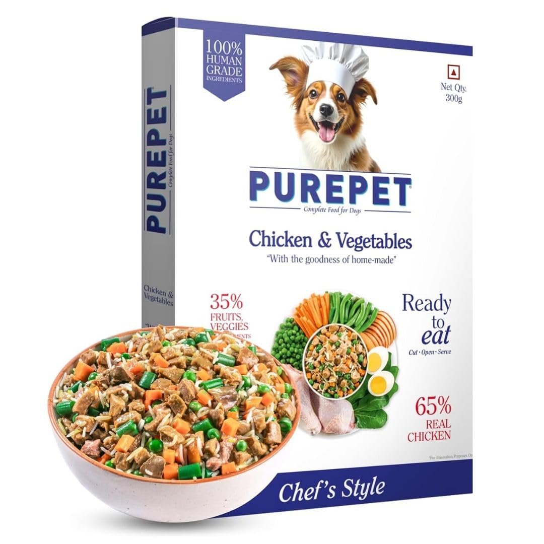 Purepet Fresh Dog Food 300g | Chicken & Vegetables for Adults & Puppies | High Protein, 65% Real Chicken, 35% Fruits & Veggies | No Preservatives | Ready to Serve | All Breeds | Single Meal Pack