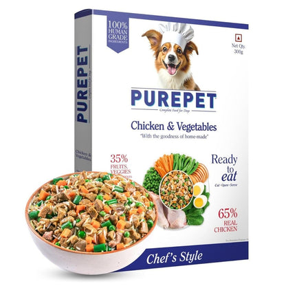 Purepet Fresh Dog Food 300g | Chicken & Vegetables for Adults & Puppies | High Protein, 65% Real Chicken, 35% Fruits & Veggies | No Preservatives | Ready to Serve | All Breeds | Single Meal Pack